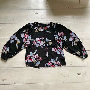 Who What Wear Black Blouse with Floral Design, Size S